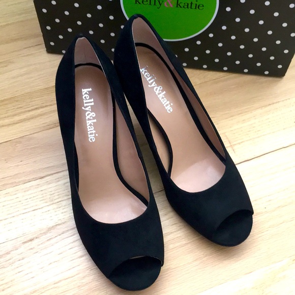 Kelly & Katie, black mircosuede, open toe 3inch heels,  unworn - Picture 2 of 5